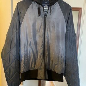 American Rag Quilted Hooded Bomber Jacket - Black & Gray